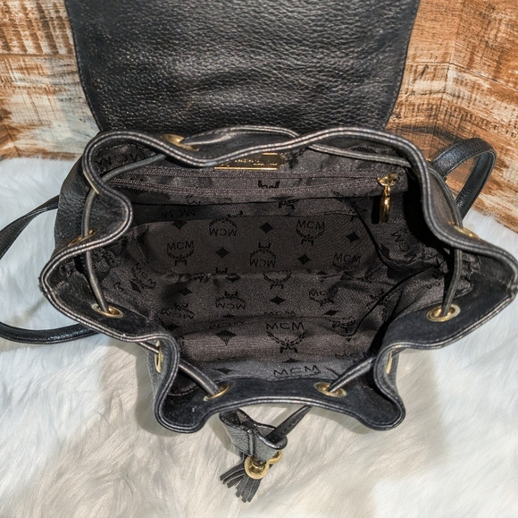 MCM Vintage German Made Black Leather Backpack w/Studs - Picture 2 of 10